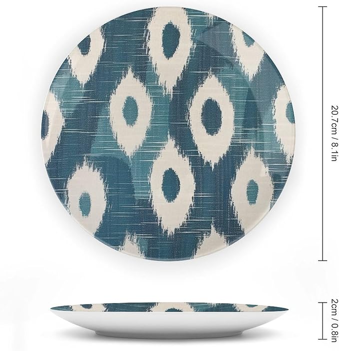 Blue Ikat Decorative Plate for Display Household Wedding Supplies Festival Club Holiday Party Decorations Personalized Gifts for Men Women Birthday, 6", 7", 9", 10"
