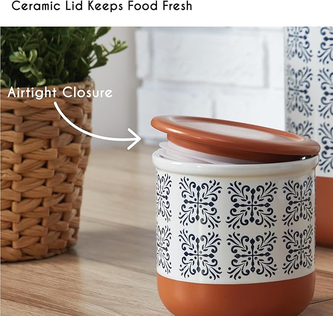 Canisters Sets for Kitchen Counter Ceramic Food Storage Jars with Airtight Lids, Sugar and Flour Containers Set of 3 - for Coffee, Tea, Spice - Stylish Countertop Décor