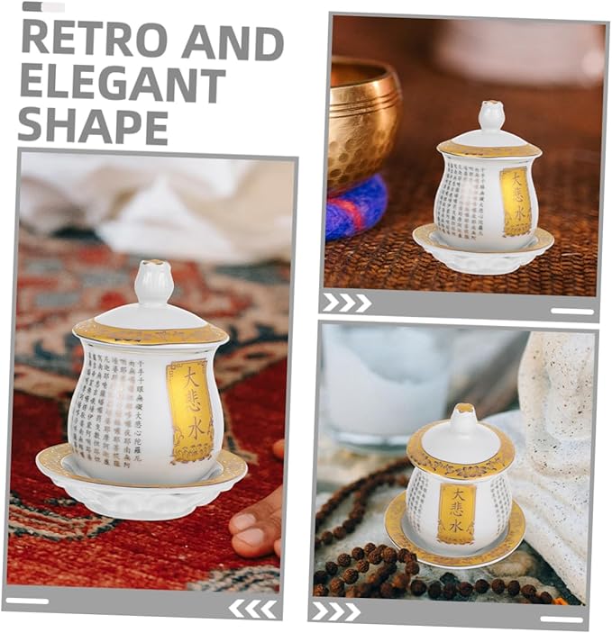 ABOOFAN Ceramic Offering Cup for Rituals Elegant Mug Decorative Chalice for Temple Ceremonies Engraved for East Asian Cultural Practices