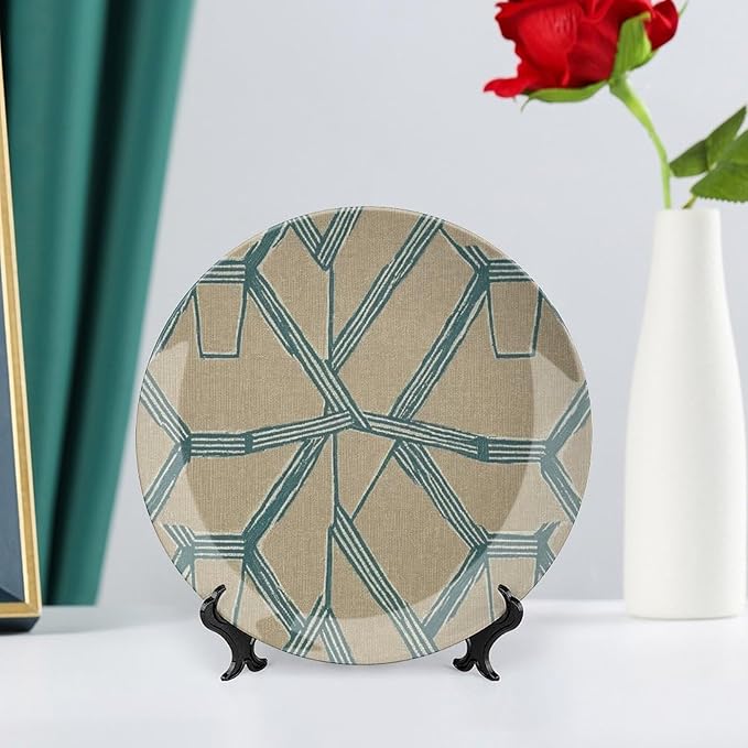 Christmas China Plates for Display Fuchsia Ikat Geometric Teal Farmhouse Club Supplies Ceramic Salad Plates with Display Stand Personalized Gifts for Men Women, 6", 7", 8", 10"