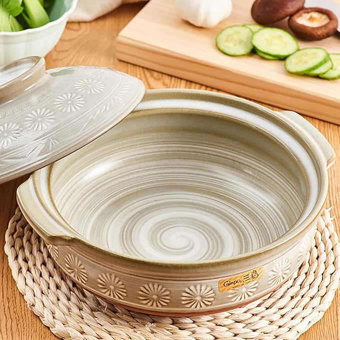 clay pot cooking Japanese Sakura Ceramic Hot Pot Casserole Earthenware Clay Pot - Retro Japanese Style Ceramic Stew Pot Clay Casserole Household Easy To Clean,3.3l