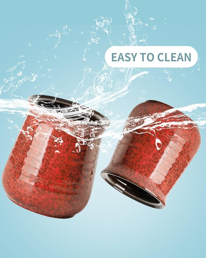 HASENSE Kitchen Utensil Holder for Countertop, 7.1” Large Ceramic Utensil Crock, Utensil Caddy, Utensil Organizer and Rustic Table Decor for Spatulas, Red