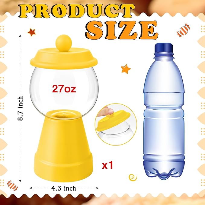 Thyle 27 oz Plastic Candy Jar with Lid Ceramic Candy Jar Food Storage Container for Easter Wedding Party Centerpieces DIY Gifts Game Table Ornament Holder Treats(Yellow)