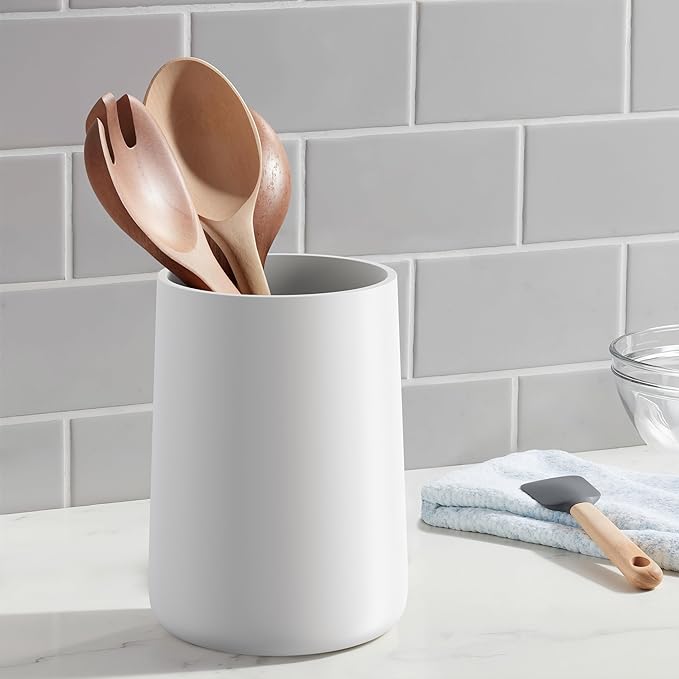 Utensil Holder – 7" Tall x 5.2" Diameter Kitchen Utensil Organizer for Countertop (Matte White, 1 Pack)
