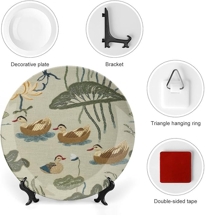 Aqua Lotus Garden Vintage Plates for Display Birds And Lotus Flowers Housewarming Gifts Office Supplies Display Club Holiday Party Decorations Customize Gifts for Men Women Wedding, 6", 7", 9", 10"