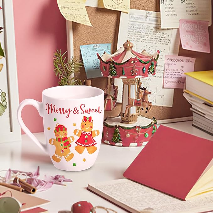 Christmas Gingerbread Man Ceramic Coffee Mug, 13 oz Novelty Xmas Merry and Sweet Tea Cup with Handle, Winter Holiday Gifts for Friends Women Men, Drink Mugs Microwave and Dishwasher Safe