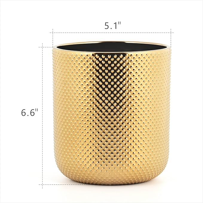 Ceramic Utensil Holder for Kitchen Counter, Gold Utensil Holder for Countertop, 5.1 W x 6.6 H inches