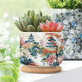 5 Piece Blue Asia Tiered Tower Coral Pink Flower Small Flowers Pots Oriental Chinoiserie Succulent Planters with Drainage Holes Chinoiserie Garden Scenery Planters Ceramic