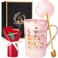 Biching Birthday Gifts for Women, Valentines Day Gifts for Her – 14oz Ceramic Marble Mug with Gold Print and Knitted Bouquet, Funny Gift Set for Mom, Wife, Sister, Bestie, Friendship, Girlfriend
