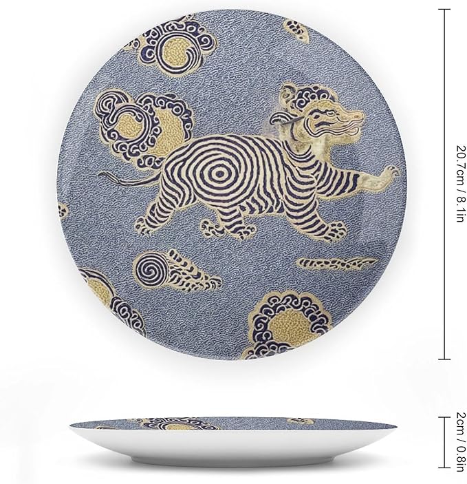 Blue Tibet Tiger China Plates of 6", 7", 9", 10", Customize Chinoiserie Animals Ceramic Ornaments Dessert Plates, Farmhouse Art Decoration Decorations Kitchen, with Vertical Stand