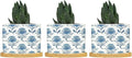 Mughal Flower in Planters Ceramic Blue Floral Round Plant Pot with Drainage Holes and Bamboo Tray Pot for Pots Outdoor Indoor Plants