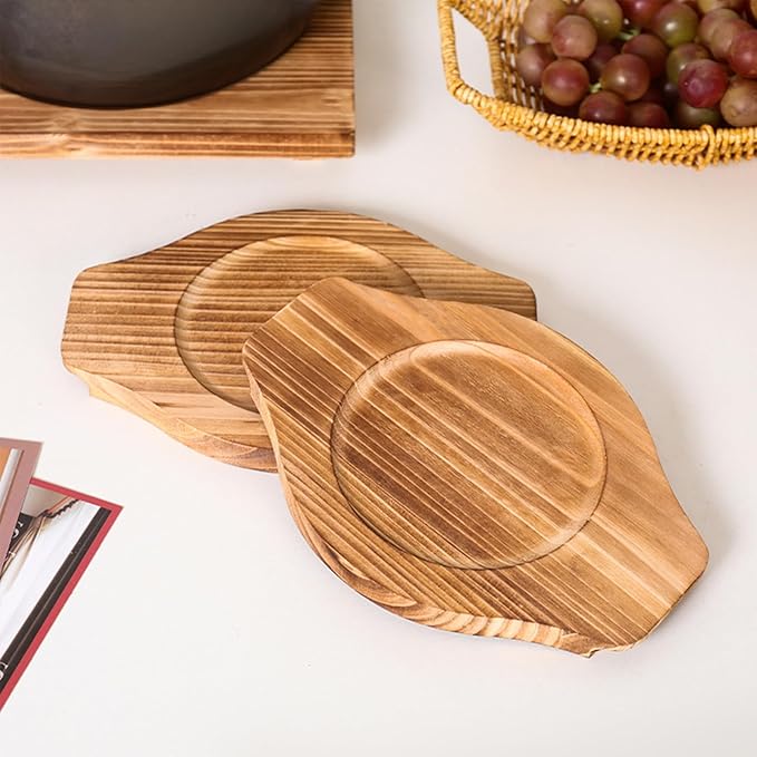 2pcs Korean Stone Bowl Trivet Wooden Trivets for Hot Dishes Hot Pot Base Wood Serving Tray Casserole Ceramic Pot Mat Cup Coasters for Home Restaurant Cooking Soup & Food (Inner Circle: 13.5cm)