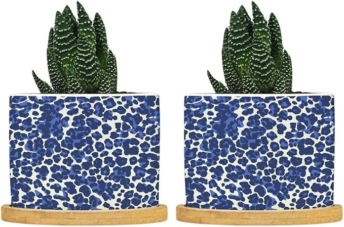 Leopard Purple and White Dot Ceramic Planters African Tribal Animal Print Flower Pots for Indoor Plants with Drainage Holes and Saucers Pot for Pots Outdoor Indoor Plants
