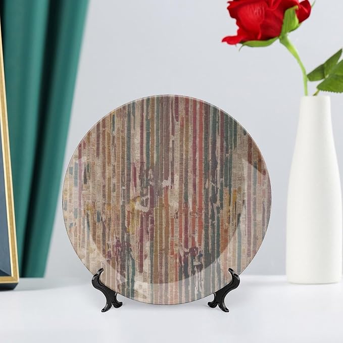 Christmas Plates Ceramic for Display Rainbow Stripes Abstract Display Wedding Supplies Chinese Plates with Display Stand Customize Gifts for Men Women, 6", 7", 8", 10"