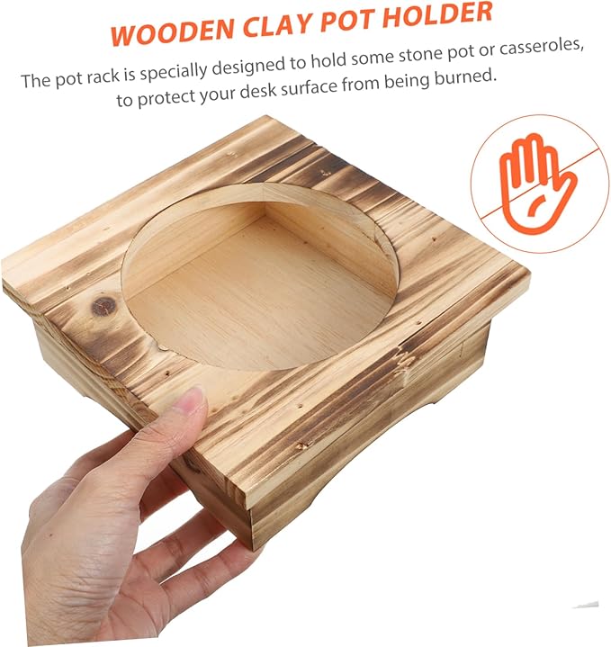 Cabilock Korean Stone Pot Rack Non-slip Wooden Casserole Stand Heat Resistant Tabletop Holder for Cooking and Baking