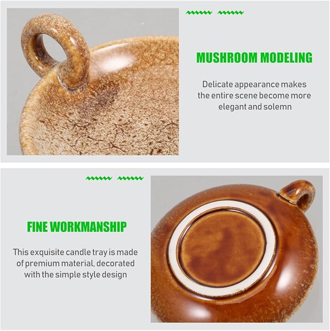 Veemoon Rustic Ceramic Candle Holder Vintage Candle Tray with Handle Small Table Round Candlestick Decorations Organizer for Farmhouse Home Kitchen Table Hotel