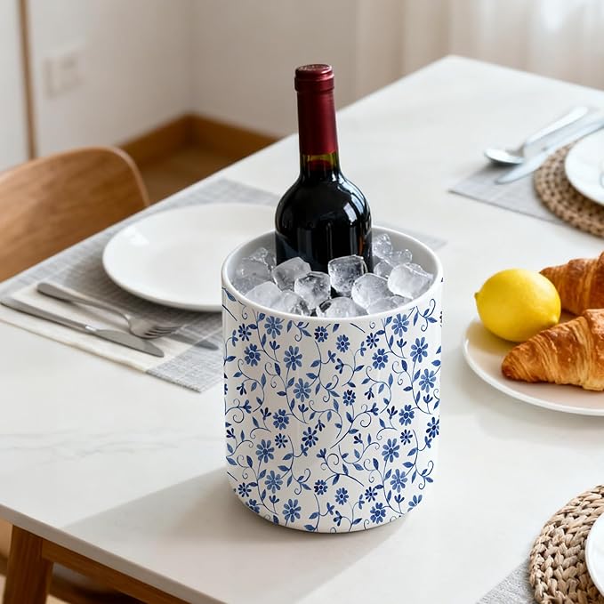 Kitchen Utensil Holder for Kitchen Countertop,Blue Ceramic Utensil Holder,Cooking Utensils Holder, Large Utensil Crock for Counter,Tool Holder,6.3"+4.7"(Blue and White)