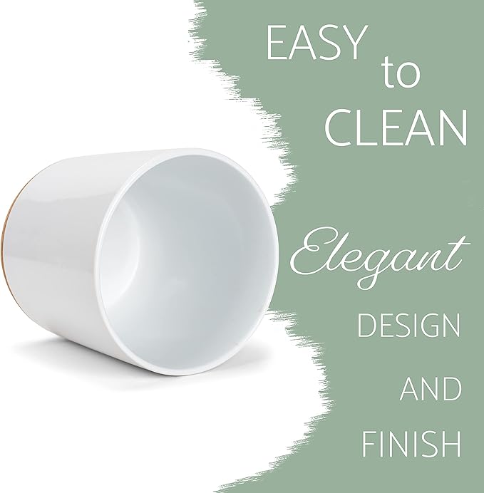 Elanze Designs Glossy X-Large Ceramic Stoneware Cork Bottom Kitchen Utensil Holder, White