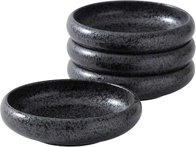 Uaral Japanese Plates Serving Dishes,Salad Bowl Set,Dessert Plate,Appetizer Plate Set of 4,5.5 inch(Black Speckled)