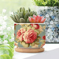 1 Piece Ceramics Planter Pink Cabbage Roses Romantic Small Pots for Succulents Cottage Chic Antique Pink Flower Houseplant Pot for Succulent Japanese Chinoiserie Plant Pot