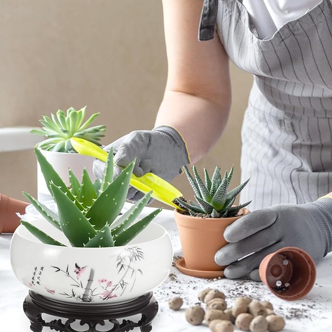 Cabilock Blue and White Porcelain Planter Pot - Ceramic Lotus Flower Bowl for Indoor Hydroponic Plants Asian Style Decorative Pot for Succulent Lily Bonsai - 6.8 X 6.8 X 3.93 Inches