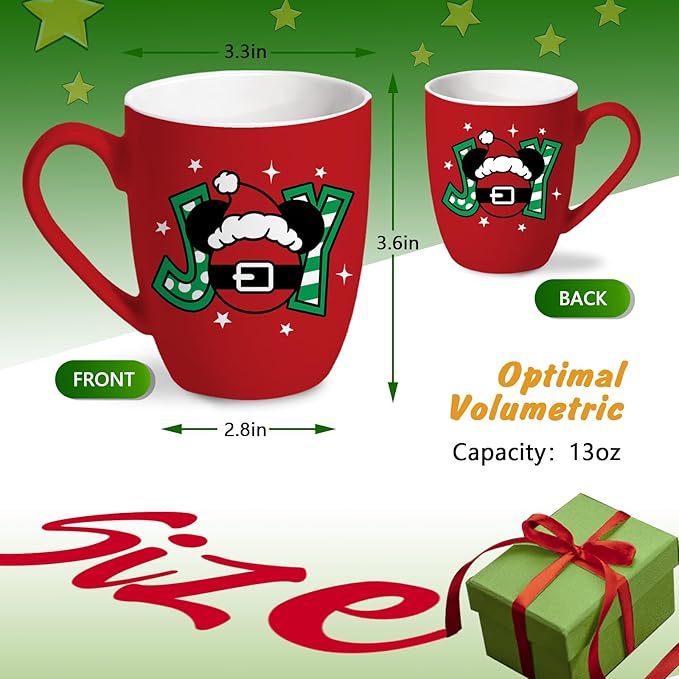 Christmas Santa Ceramic Coffee Mug, 13 oz Novelty Xmas Joy Tea Cup with Handle, Funny Winter Holiday Gifts for Friends Women Men, Red Drink Mugs Microwave and Dishwasher Safe