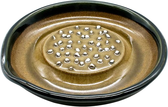 Motoshige Pottery Ishimi Yaki Radish Grater, Dish, Won't Damage Table, Silicone, Bottom (Diameter Approx. 5.9 inches (15 cm), Anti-Slip, Oribe Motoshige, Grater, Made in Japan