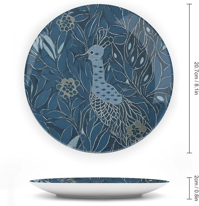 Plates Ceramic Blue Chinoiserie Bird Custom Decor for Display Home Festival Housewarming Gifts Ceramic Ornaments Dessert Plates Unique Art with Stand, Multi Sizes by Choosing, Gifts for Men Women