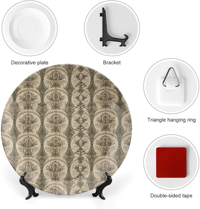 Geometric Western Ikat Vintage Plates Decor for Household Wedding Wall Customize Birthday Idea Gifts Ceramic Craft for Decorative Ornaments Including Bracket And Special Hook, Multi Sizes by Choosing