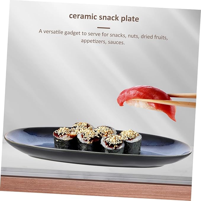 ABOOFAN Ceramic Sushi Plate Blue Large Serving Dish for Home Restaurant Elegant Fish and Fruit Tray for Sushi Snacks and Decorative Display