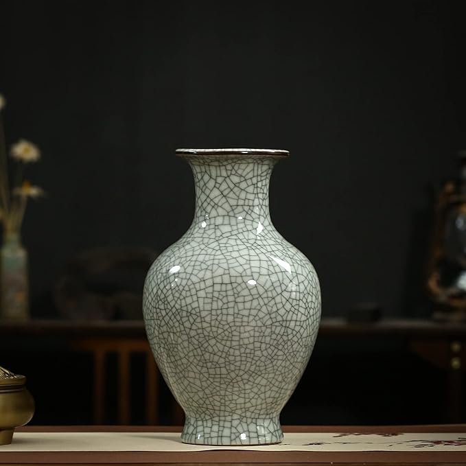 Chinese Ceramic Art Handmade Antique ice Crack Glaze vases Big China Porcelain Flower Bottle Vase Mild Mint Green