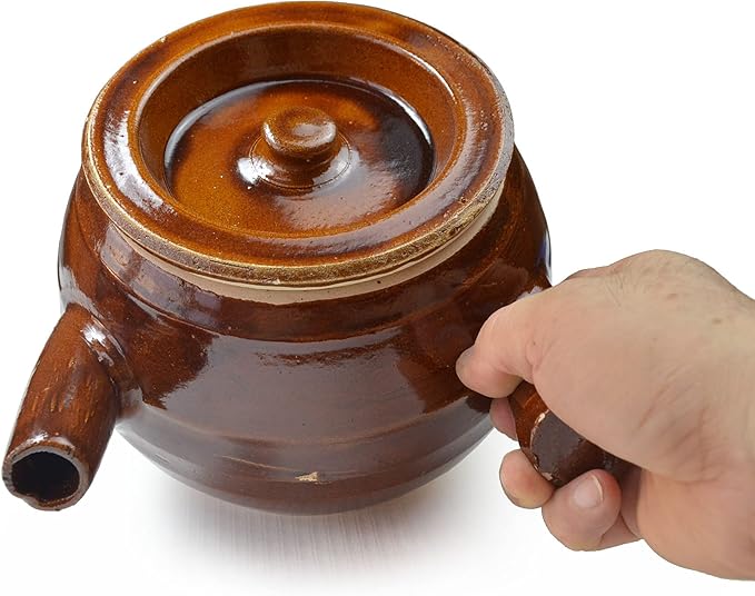 Casserole Clay Pot 60oz Heat-resistant Handmade Earthen Cooking Serving with Lid Soup Spout (1800ml brown)