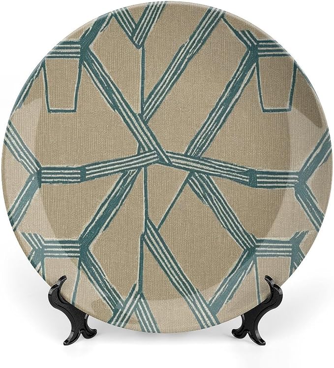 Christmas China Plates for Display Fuchsia Ikat Geometric Teal Farmhouse Club Supplies Ceramic Salad Plates with Display Stand Personalized Gifts for Men Women, 6", 7", 8", 10"