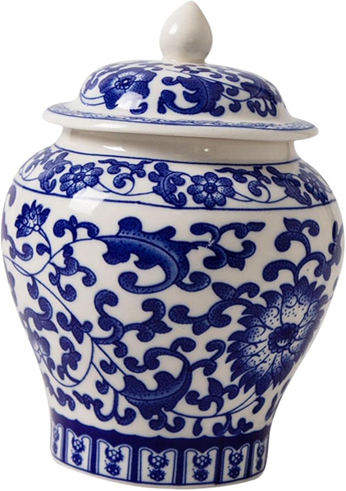 Ceramic Ginger Jar, Porcelain Jars Chinoiserie Vintage Style with Lid Chinese Vase Asian Ginger Jar for Wedding Table Decoration Party Home, Style A