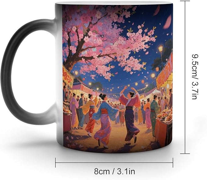 Asian Cherry Blossom Mug Heat Sensitive Color Changing Cups 11 Oz Ceramic Discoloration Mugs Funny Camper Mugs Creative Magic Mug Modern Coffee Cup Novelty Water Cup for Men Women