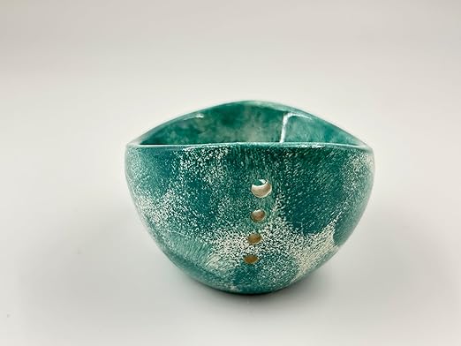 Ceramic Herb Stripper Bowl with Multi-Size Holes, Handmade Kitchen Tool, White (Dark Blue)
