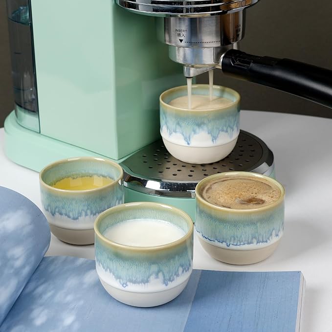 Ceramic Espresso Cups Set, Espresso Coffee Mugs, Special Glazed Demitasse Cups Expresso Coffee Cup for Espresso Machine (Light Green Gradient)