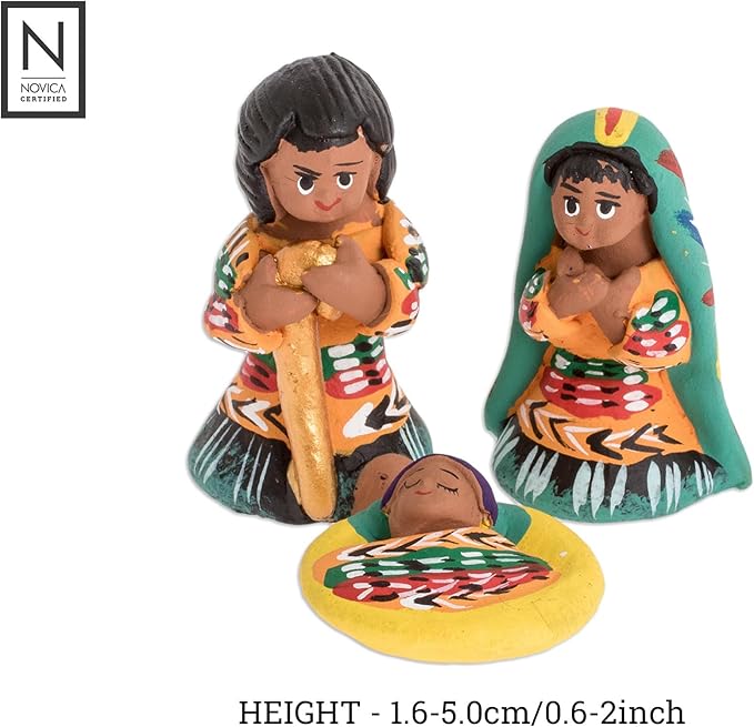 NOVICA Handmade Ceramic Nativity Scene | Multicolor Ornaments Scenes Painted | Small Figurines | Christian Religious | Artisan Crafted Home Deco | Guatemala 2" H x 1" W x 1.2" D (3 Pieces)