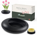Japanese Flower Frog Vase Set – Minimalist Black Ceramic Flower Vase with Flower Frog, Modern Flower Arrangement Pot for Living Room Decor & Art Supplies, Gift Box for Flower Lover