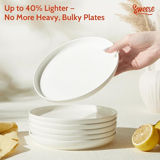 Sweese Porcelain Dessert Plates, 7.4 Inch Lightweight Round Salad Plates Set of 6, Small Appetizer, Small Kitchen Dish, Microwave & Dishwasher Safe, Scratch Resistant Plates set, White
