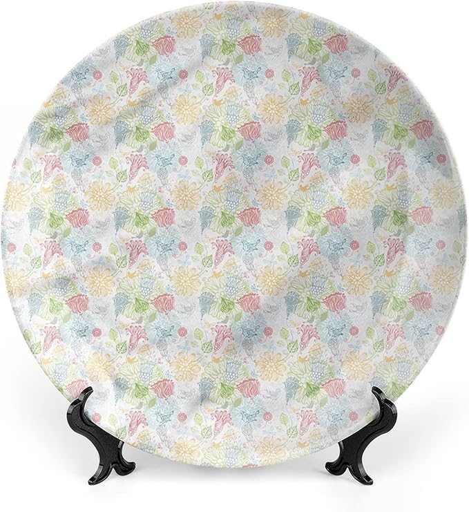 XISUNYA 7 Inch Decorative Plate, Doodle Dinner Plate, Trace Style Flora Fauna Print Ceramic Wall Hanging for Fine Dining, Upscale Event, Dinner Party, Weddings, Catering, Christmas, Thankgiving