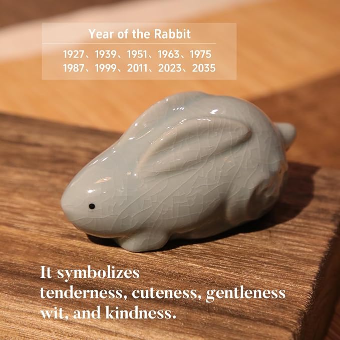 12 Chinese Zodiac Tea Pet, Unique Crackle Ru Porcelain, Traditional Chinese Cultural Tea Accessory, Asian Home & Office Decor, Gift for Tea Lovers & Anniversaries (Rabbit 1pc)
