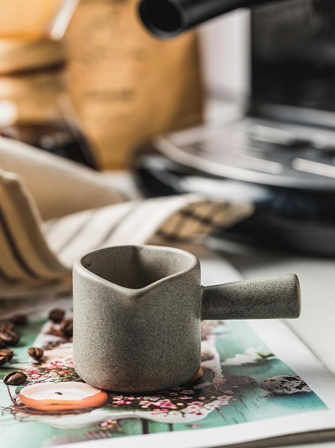 Espresso Cup 3 OZ, Espresso Accessories, Ceramic Espresso Measuring Cup Expresso Shot Cup with Handle, Double Spouts, Gray