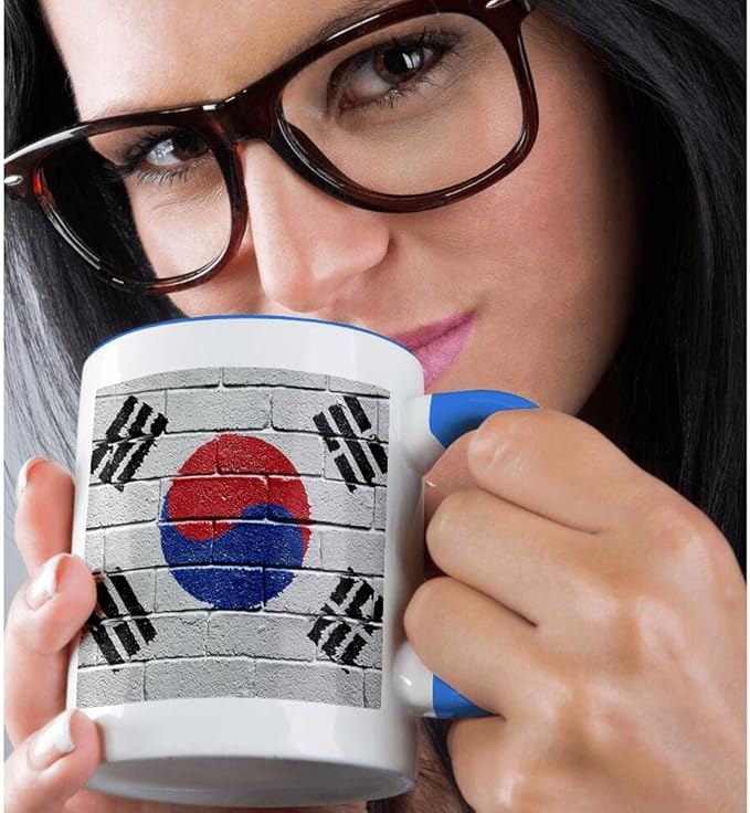 3dRose National flag of South Korea painted onto a brick wall Korean 15oz Two-Tone Blue Mug