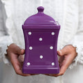City to Cottage Handmade Purple and White Polka Dot Large Ceramic 31.5oz/900ml Kitchen Storage Jar with Lid | Pottery Canister, Cookie Jar, Housewarming Gift