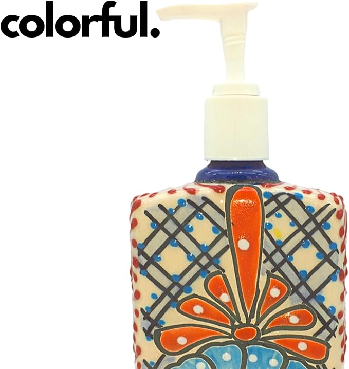 Talavera Ceramic Soap & Lotion Dispenser, for Kitchen or Bathroom Countertops - Pastel Hues Hand Painted Mexican Pottery - Jabonera Pastel