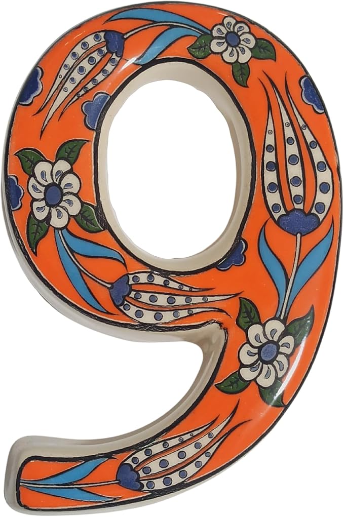Large Ceramic Housewarming Sign Ceramic Address Plaque House Numbers Sign Door Personalized Coloured Decorative Hand Decoratede Housewarming Gifts Tulip Design 12 * 9 cm (Orange, 9)