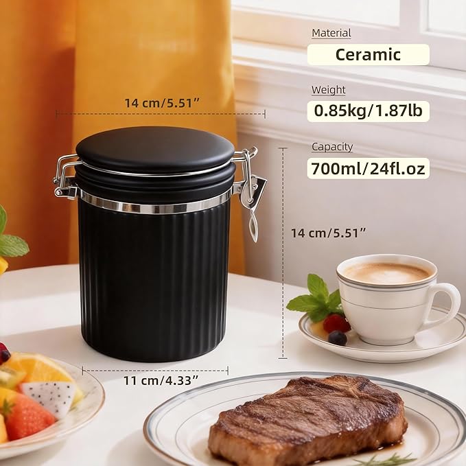 Ceramic Kitchen Canisters Porcelain Food Storage Jar with lie 700ml/24 fl.oz Airtight Freshness Oxidation-Resistant for Flour, Sugar, Coffee,Tea, Oatmeal, Biscuits, Pantry & Countertop Organization