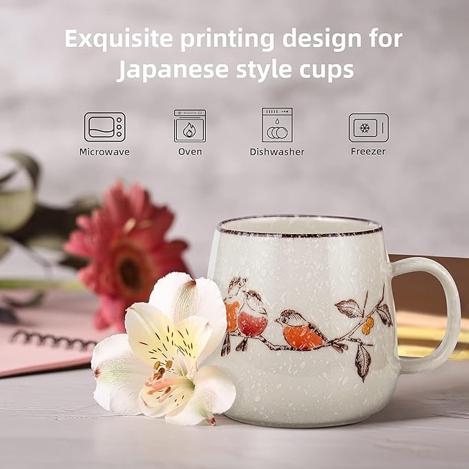 clothmile 2.8 inch 4 Pieces Japanese Retro Ceramics Mug Asian Chinese Coffee Cups Set for Restaurant, Diner, Farmhouse, Coffee Shop, Home