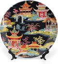 China Plates Chinoiserie Charcoal Coral Pagoda Asian Customize Decor for Wedding Farmhouse Art Decoration Kitchen Blue And White Plates with Vertical Stand, Multi Sizes, Gifts for Men Women
